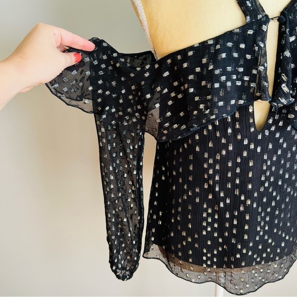 Revolve Saylor Metallic Black Lurex cold shoulder top - Picture 6 of 9